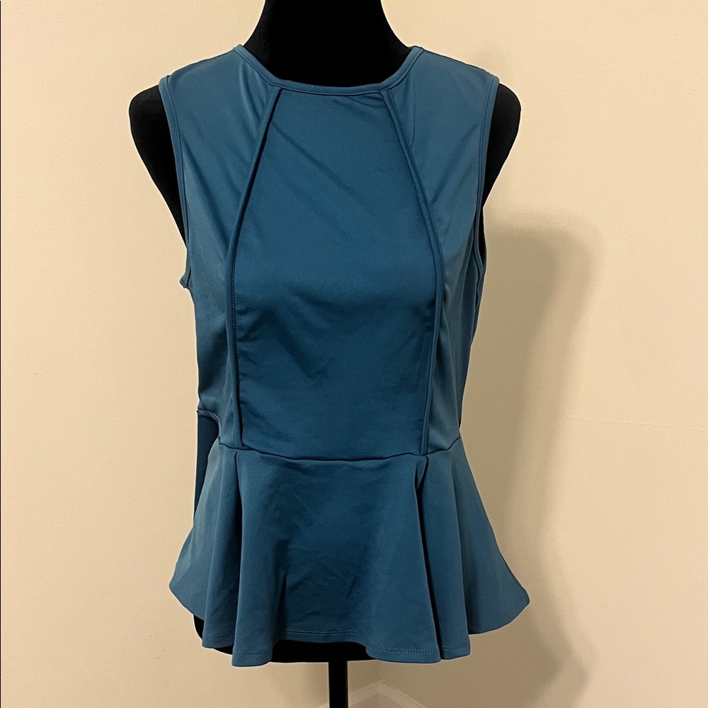 SHEIN Teal Sleeveless Peplum Blouse
